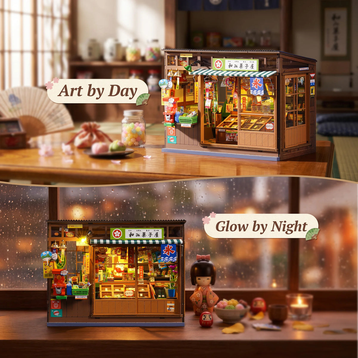 Rolife Nostalgic Corner Shop DIY Book Nook Kit with Sliding Door Wooden Dollhouse 3D Puzzle with LED Light for Bookshelf Decor