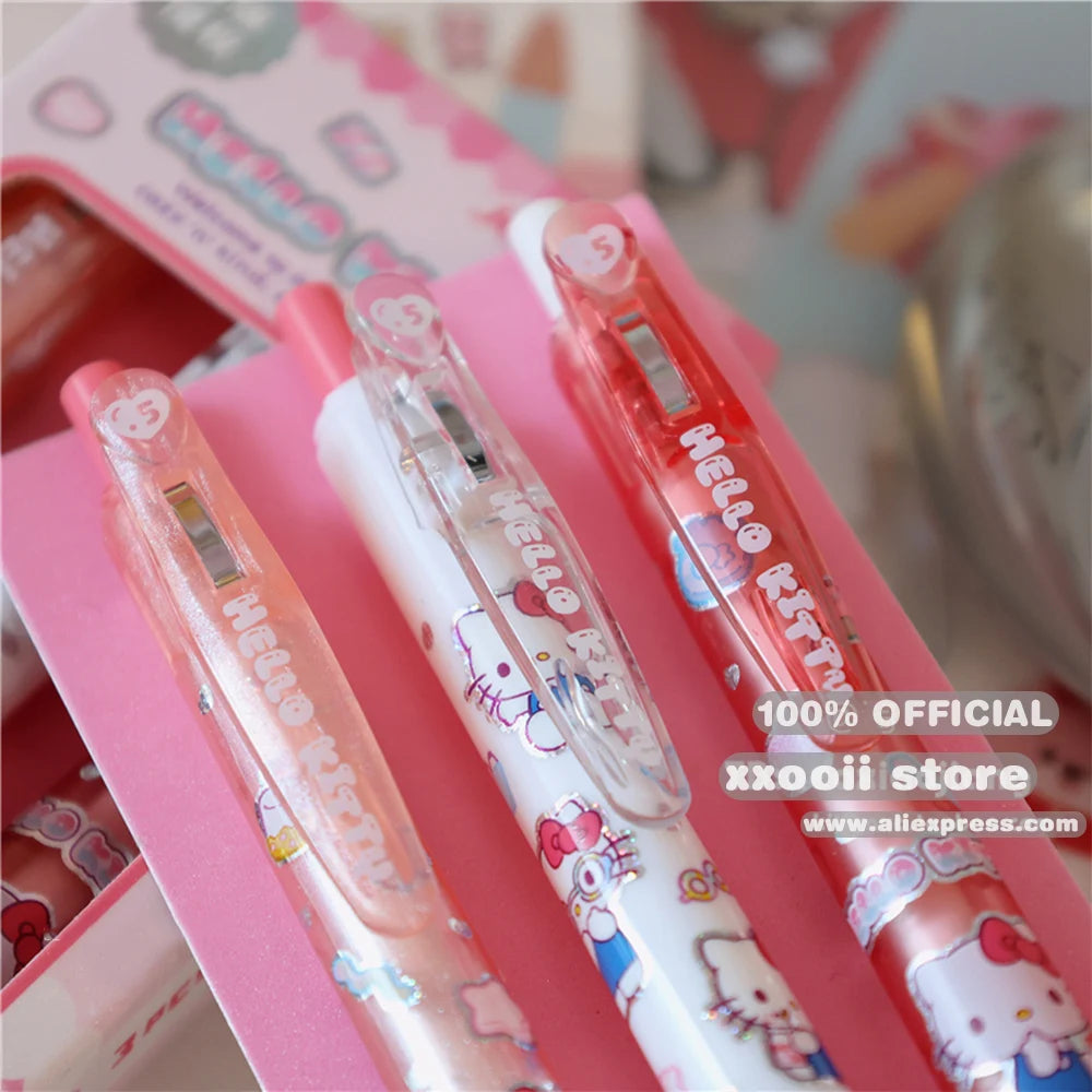 3Pcs Genuine Sanrio Hello Kitty 0.5MM Gel Pens Kawaii  Cinnamoroll Kuromi Black Pen Student Stationery Supplies School Gifts