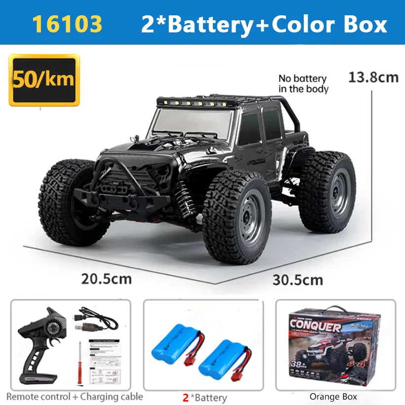SCY 1:16 4WD RC Car 70KM/H Or 50KM/H With LED Light 2.4G Remote Control Cars High Speed Drift Monster 4x4 Truck for Children Gif