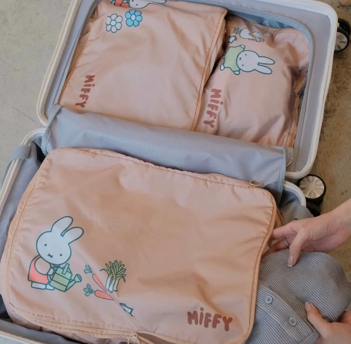 Kawaii Miffy Cute Luggage Bag Three Piece Set Storage Bag Luggage Sorting Travel Clothing Sub Packaging Bag Gift Toy for Girl