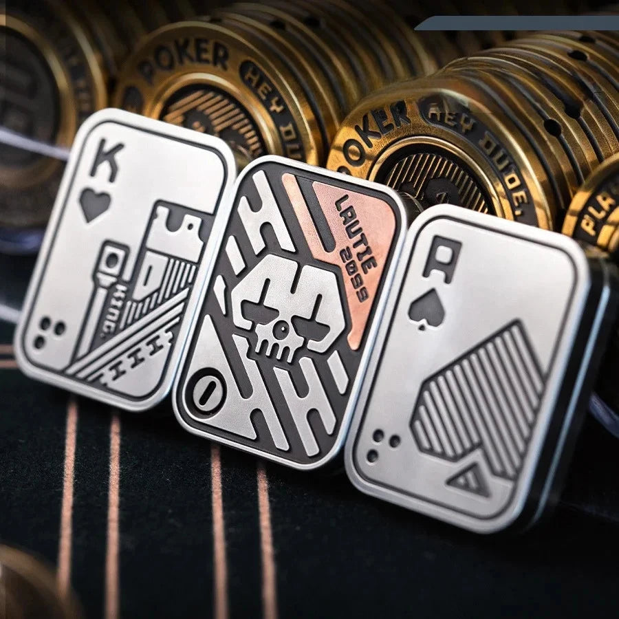 New Stress Relief Push Card Metal Fingertip EDC Poker A K King Gyro Toy for Office Adults Anti Anxiety Fidget Papa Coin
