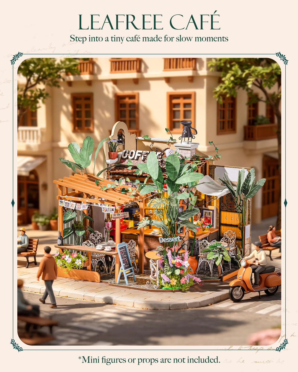 Rolife Wooden Dollhouse 3D Puzzle Leafree Café DIY Miniature House Model Building Kit with LED Light for Home Decor Brain Teasers Jigsaw DIY Craft Kit for Holiday Gift