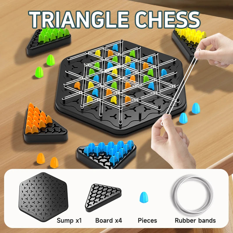 Chain Triangle Chess Triggle Rubber Band Game Toy Board Game Competitive Battle Set for Kids Friends Parent-Child Interaction