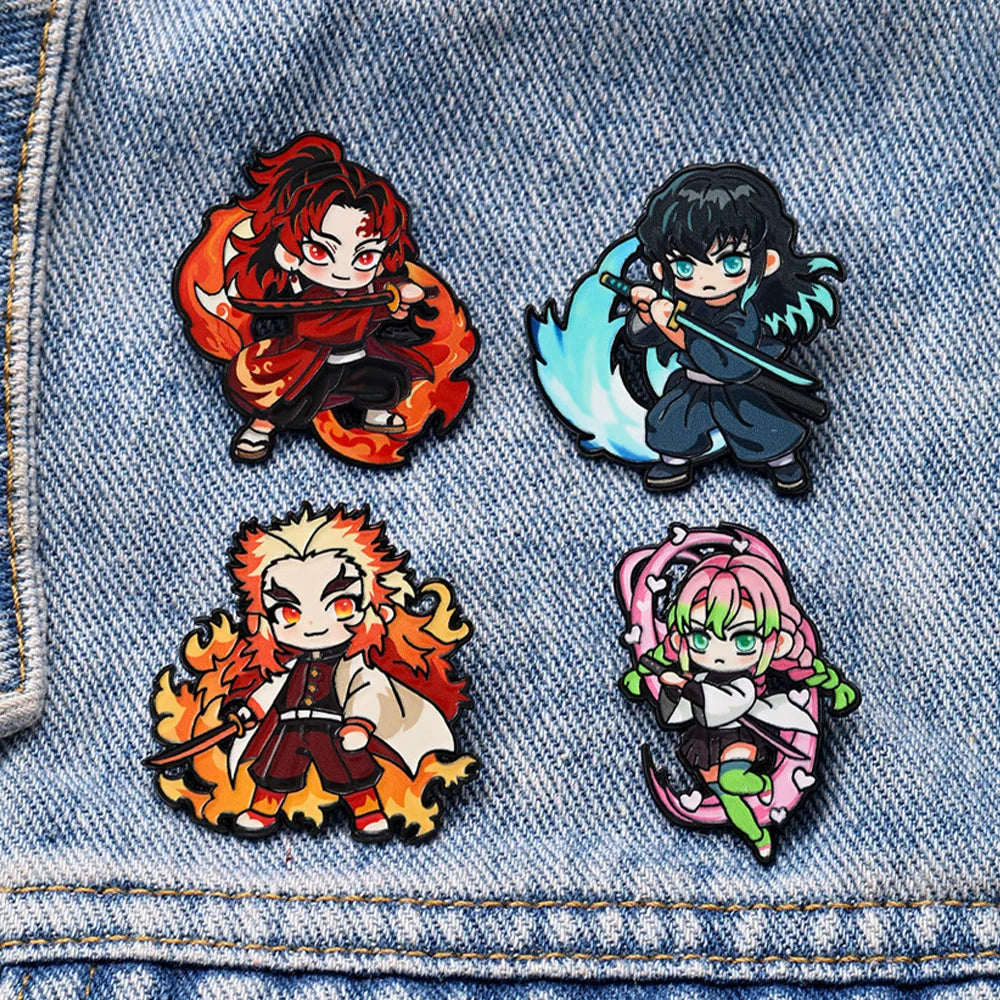 4/8Pcs Anime Demon Slayer Enamel Brooch Pins Kimetsu No Yaiba Character Tanjirou Nezuko Rengoku Metal Lapel Badge Cosplay Gift