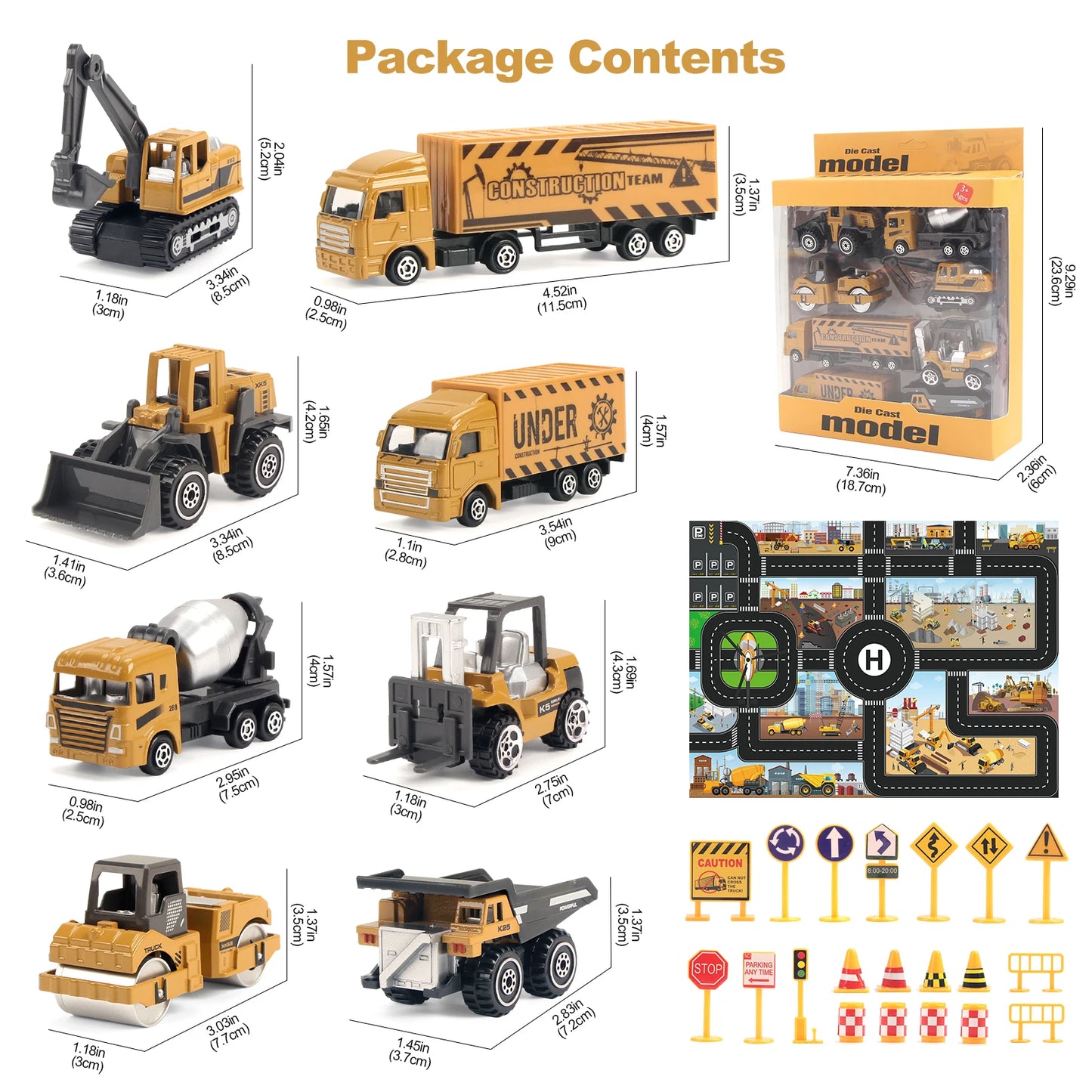 6pcs/set Alloy Engineering Truck Toy Car Classic Construction Model Vehicle Loader Tractor Excavator Toys for Boys Gifts