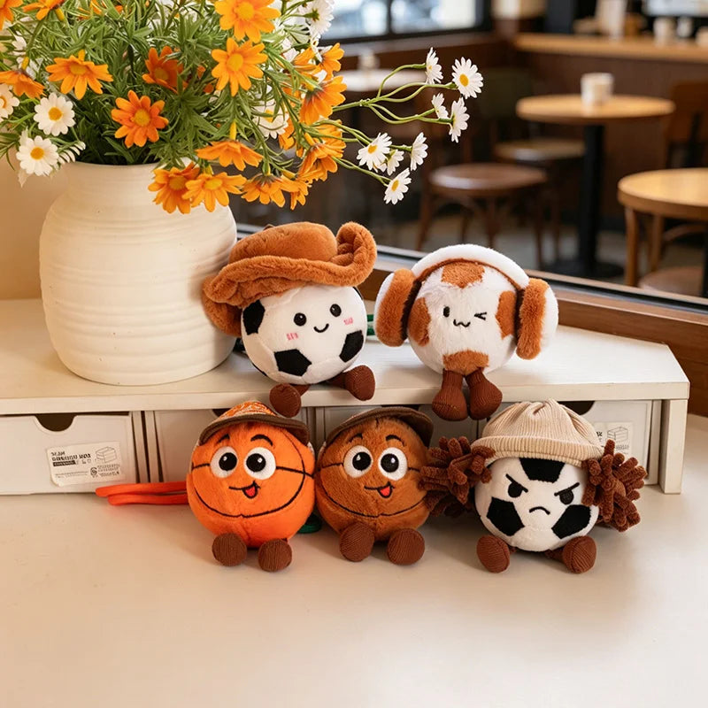 10cm Basketball Football Pendant Cowboy Style Sports Ball Stuffed Plush Dolls Keychain Backpack Hangings Gifts For Ball Fans