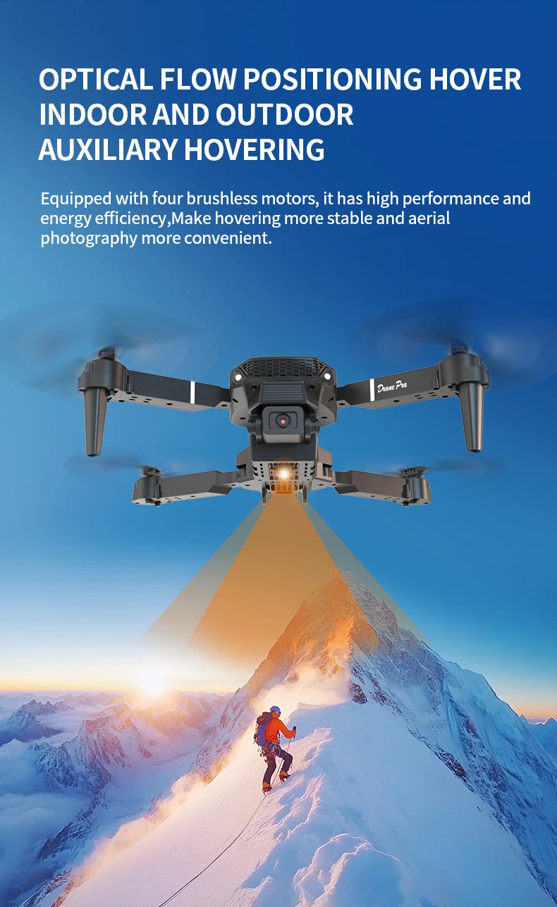 E88 Pro Foldable Drone Dual HD Camera Optical Flow Positioning 2.4G Signal 100M Remote Range One Key Takeoff Landing Return Outdoor Aerial Drone