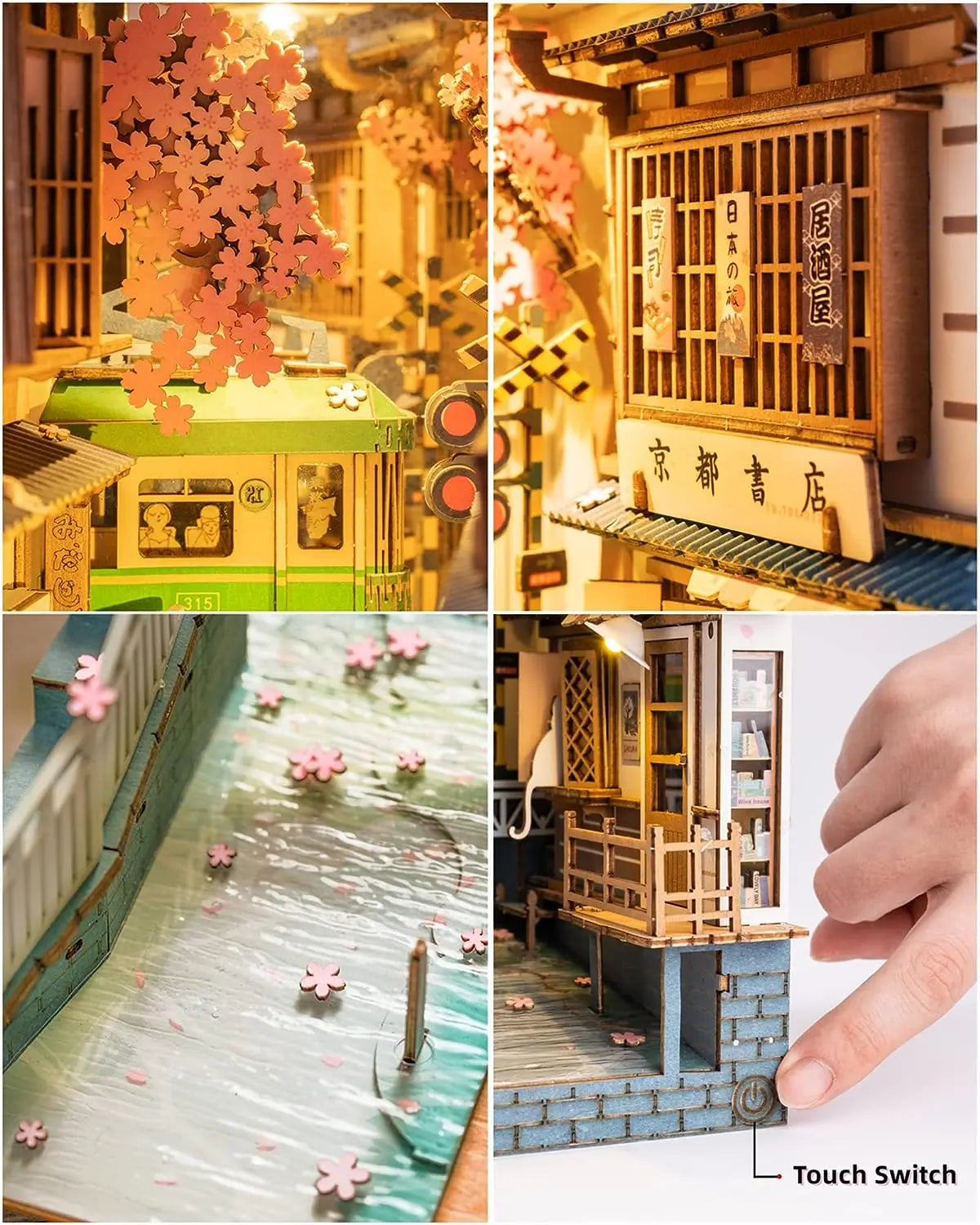 Robotime Rolife DIY Book Nook Japanese Sakura Densya in Books Series Wooden Miniature House with Furniture Doll House Kits Toy