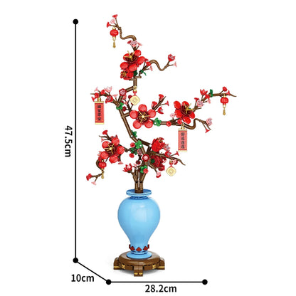 City Creativity Flower Bouquet Plum Blossom Bonsai Potted Plant Building Blocks Model Home Decoration Toy For Kids Gift﻿