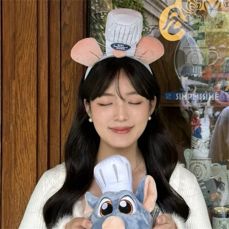 Ratatouille Cartoon Funny Plush Mouse Headband for Washing Face Taking Photos and Daily Use Perfect Gift and Anime