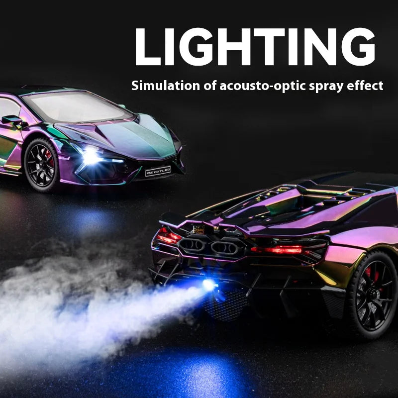 1:24 Lamborghini Revuelto Spray Plating Version With Water Spray, Fog Effect Realistic Simulation Alloy Model Boy Gift