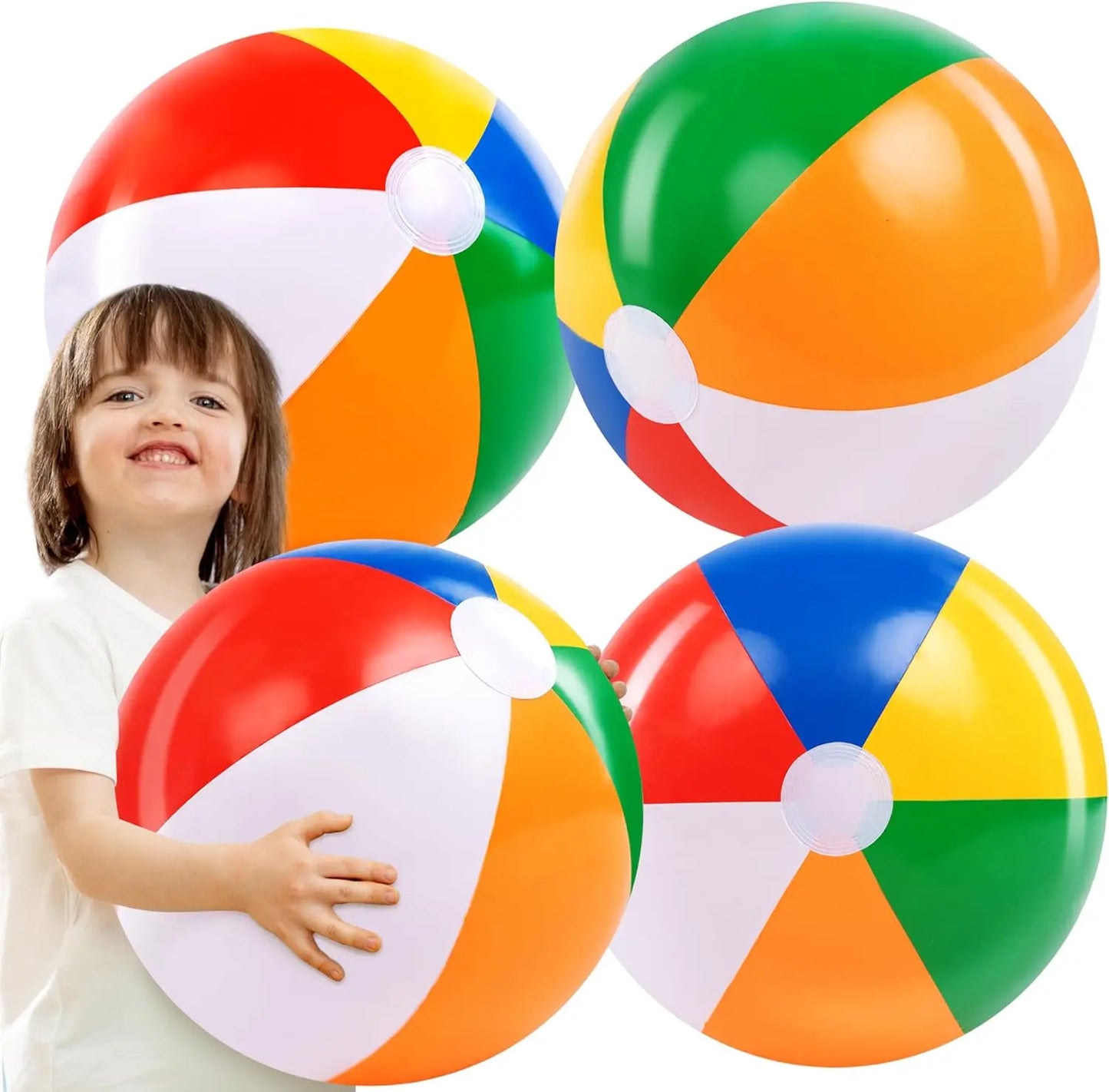 JOYFY 4Pack 20" Beach Balls Large Rainbow Beach Ball Inflatable Pool Toys for Adults Kids Party Supplies Decorations Birthday