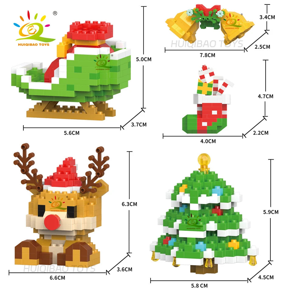 HUIQIBAO Children Mini Christmas Tree Santa Claus Model Micro Bricks Building Block DIY Snowman Elk Bricks Toys for Adult Gift