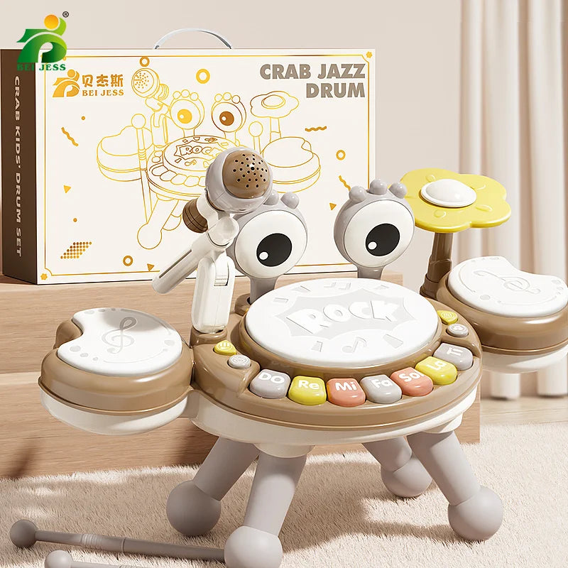 4 in 1 Kids Piano Toy with Xylophone Karaoke Microphone Drums Lights Musical Sensory Learning Educational Toy for 3Years Toddler