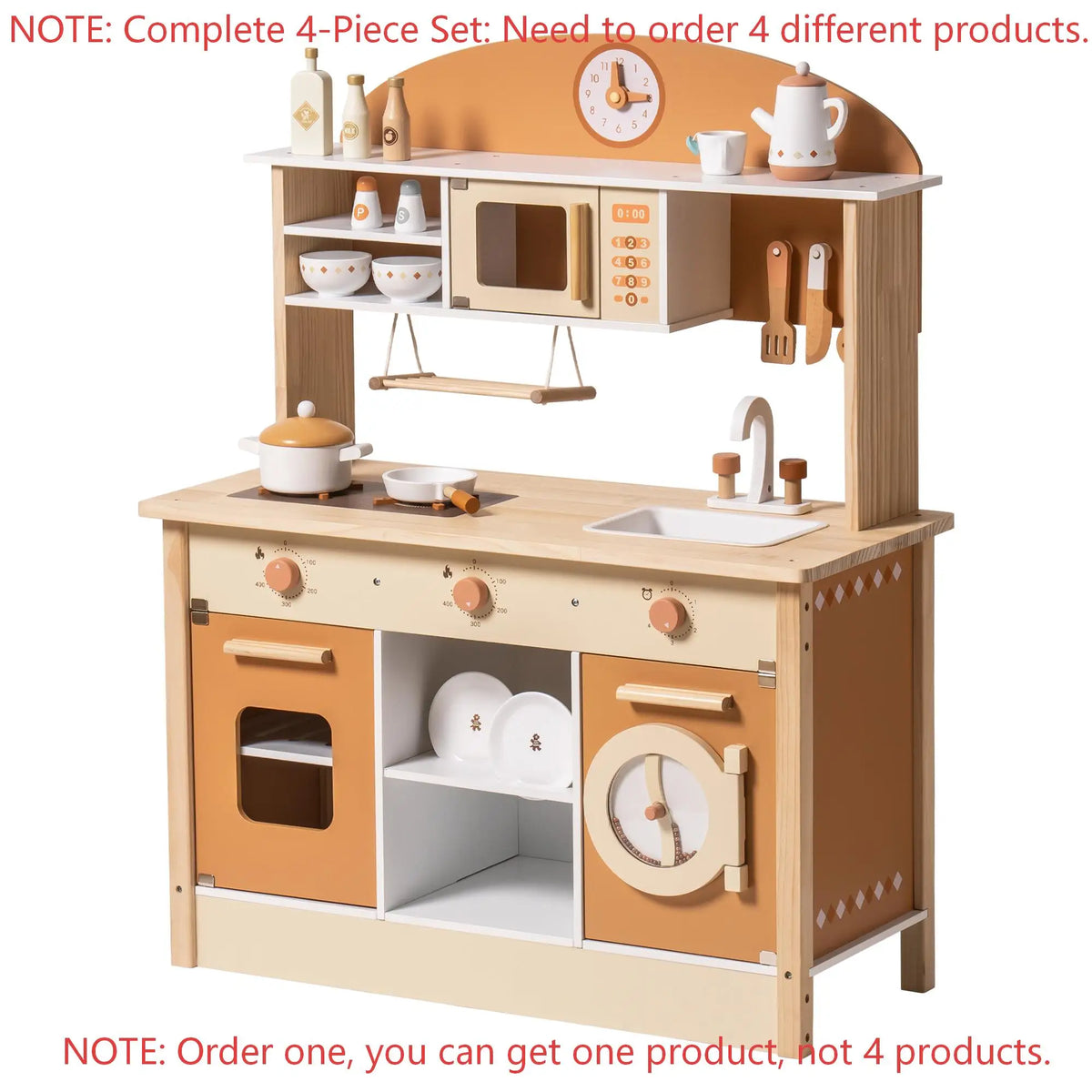 Robud Kids Wooden Play Kitchen All in One Corner Set Includes Oven Refrigerator Washer Perfect Birthday Gift for Little Chefs