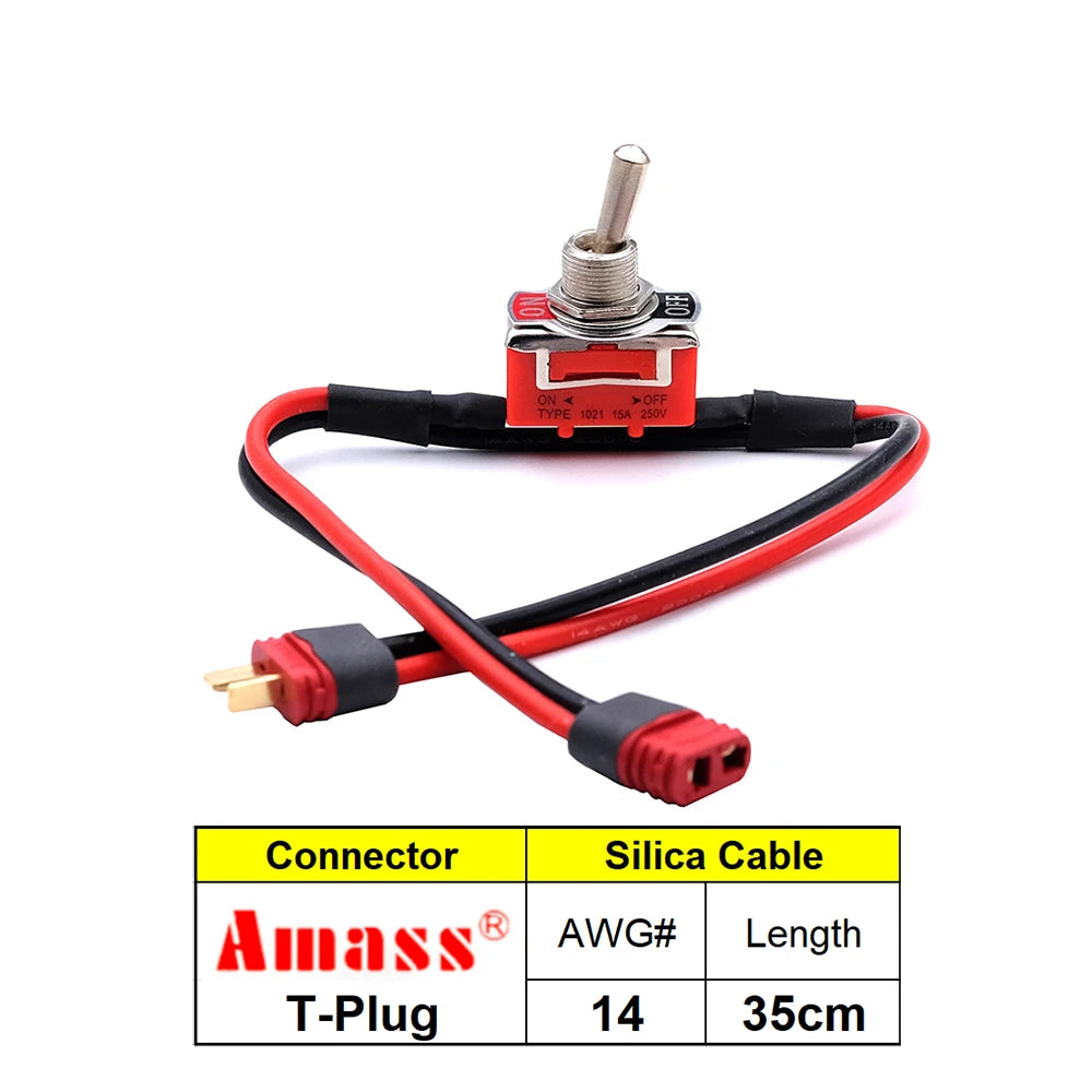 Large Current High Load Switch AMASS XT60 XT90 T-Plug Power ON-OFF Toggle 12/14AWG for eBike RC Airplane ESC Motor Connecting