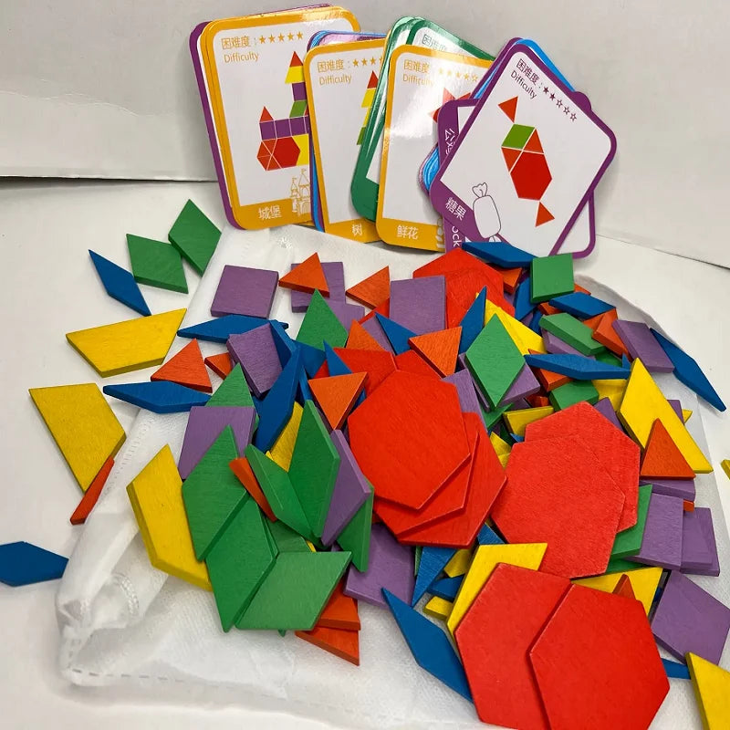 155 Pcs Shape Creative Wooden Puzzle Children's Puzzle Early Education Tangram Toys