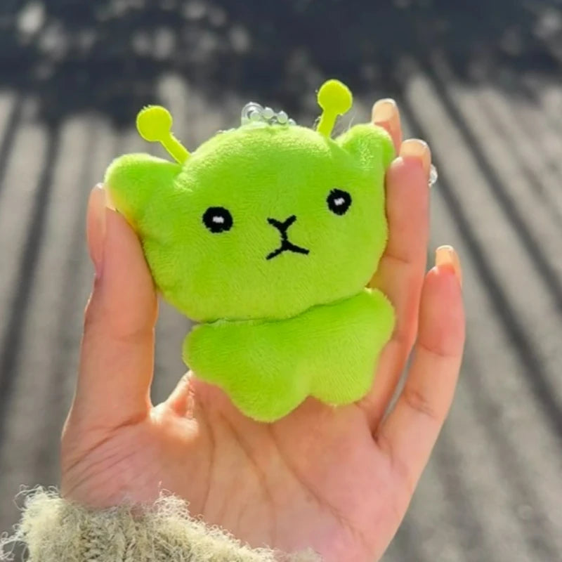 1/12pcs Cartoon Mini Alien Cat Plush Doll Green Space Cat Pendant Portable Keychains Bag Decoration Trendy Toys Surprise Gifts