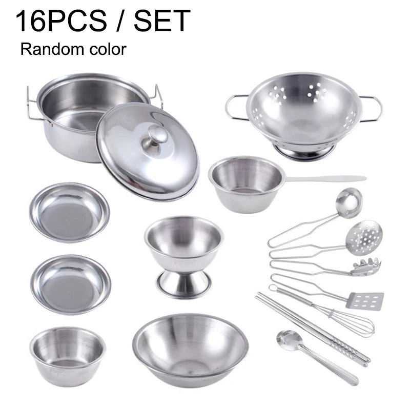 Play Pots and Pans Toys for Kids - Kitchen Playset Pretend Cookware Mini Stainless Steel Cooking Utensils Development Toys
