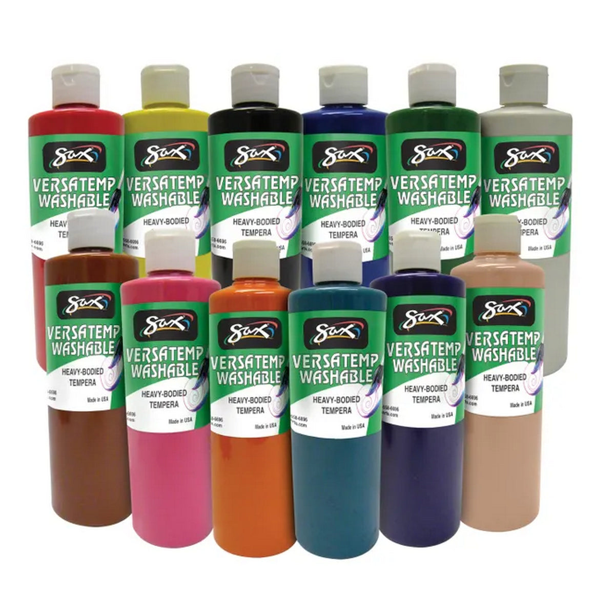 Sax Versatemp Washable HeavyBodied Tempera Paint, 1 Pint Bottles, Assorted Colors, Set of 12