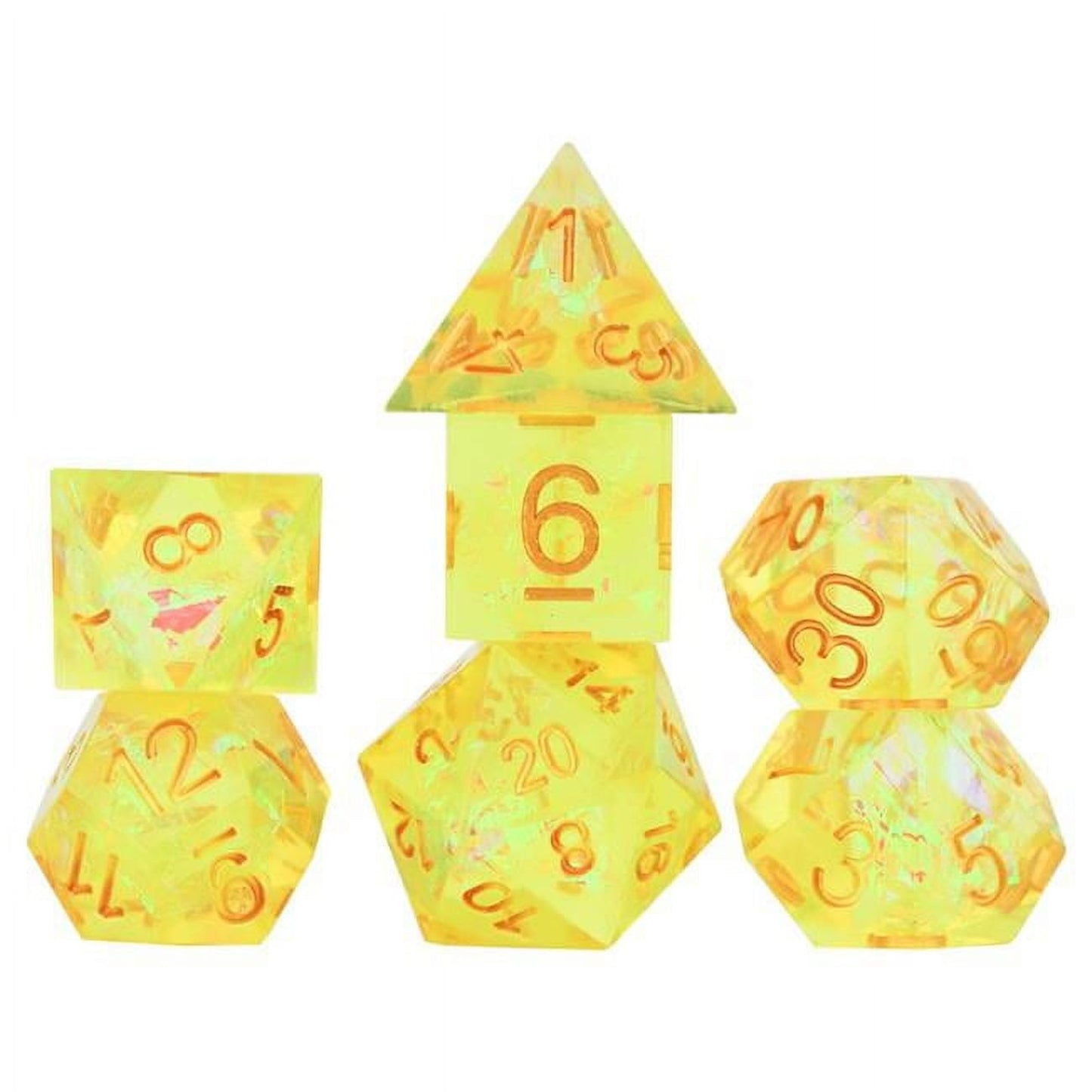 Sirius Dice Sdz001406 Polyhedral Sharp-Edged Yellow Fairy Dice Set - Set Of 7