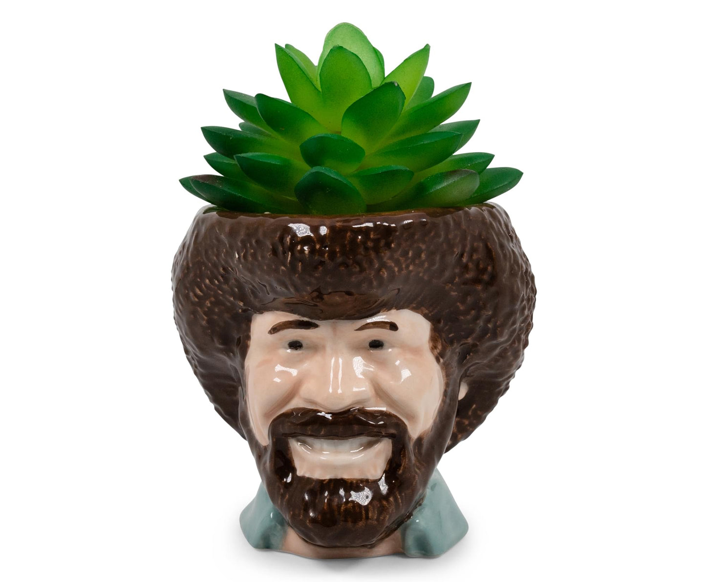 Bob Ross Mini Ceramic Planter With Artificial Succulent Plant
