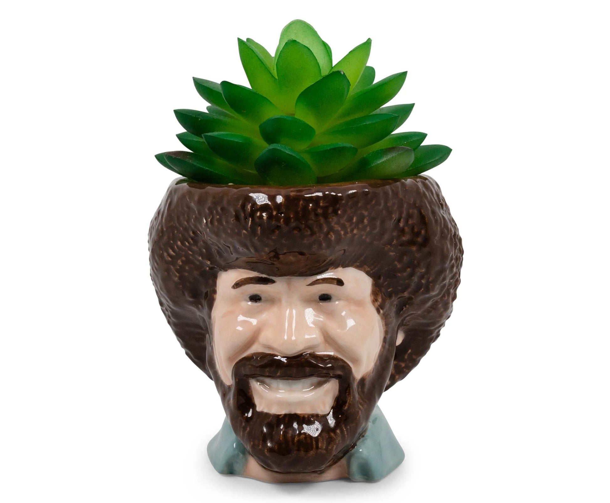Bob Ross Mini Ceramic Planter With Artificial Succulent Plant