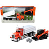 Peterbilt Dump Truck Kubota'' Orange And White With Kubota Svl95-2S Compact Track Loader Orange And Black And Boulders Set Of 2