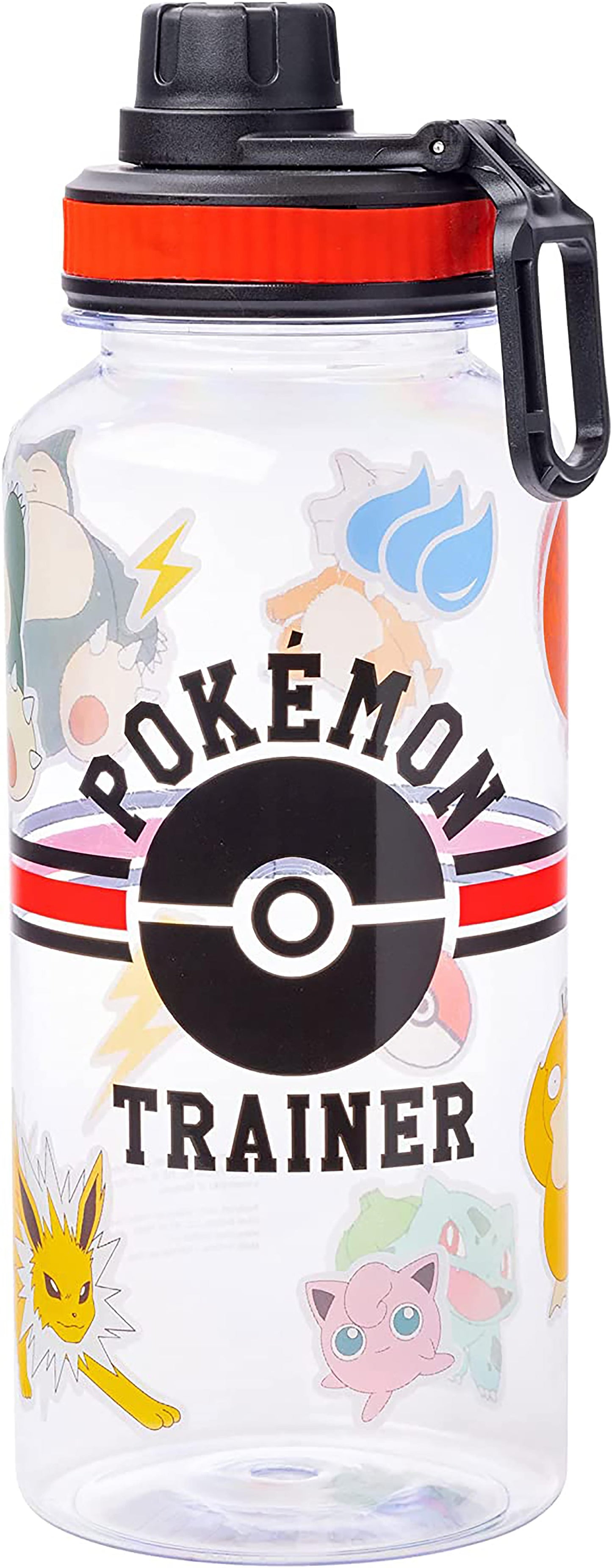 Silver Buffalo 32 oz Plastic Water Bottle - Pokemon Trainer Icons with Stickers, Model PK1515L5
