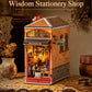 Rolife Wisdom Stationery Shop DIY Book Nook Kit 472-Piece Wooden Dollhouse 3D Puzzle DIY Miniature House Model Building Kit with LED Light for Bookshelf Decor Gift for Book Lovers