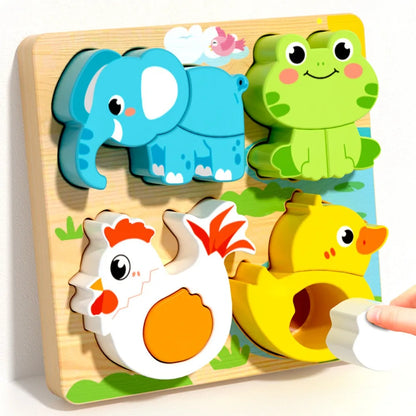 4-in-1 Wood Puzzle Cartoon 3D Animals Cognitive Jigsaw Puzzle Portable Safe Early Learning Puzzle Set Children Educational Toys