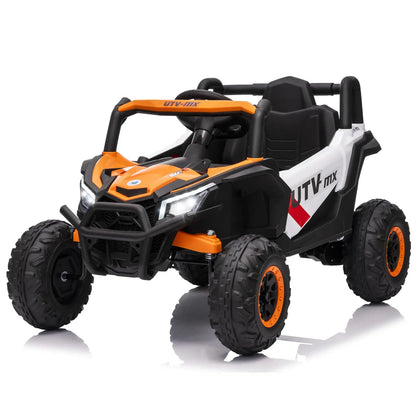 12V Kids Ride On Car UTV Truck With Remote Control 4WD/2WD Switchable Electric Vehicle With 4 Spring Suspension EVA Tires Safety Belt Double Open Doors Bluetooth Music LED Lights for Ages 3-8 Years