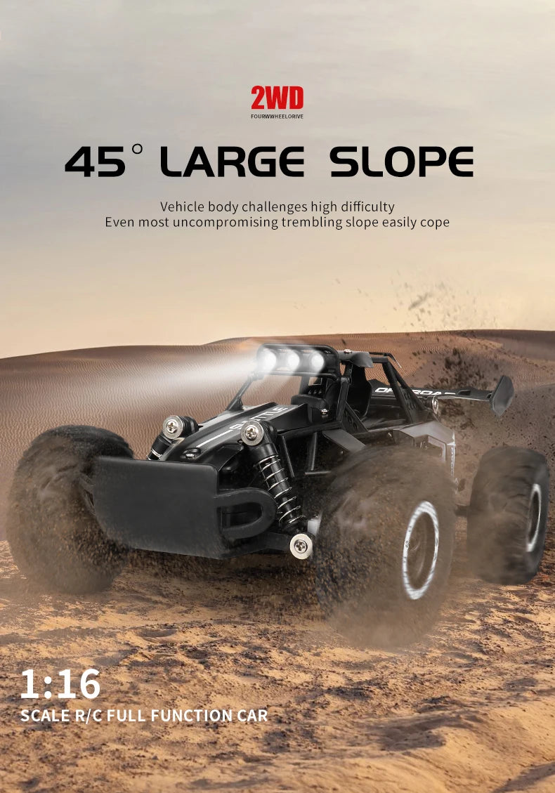 ZWN 1:16 2.4Gh Model RC Car With LED Lights 2WD Off-road Remote Control Climbing Vehicle Outdoor Cars Toys for Boys Girls Gifts