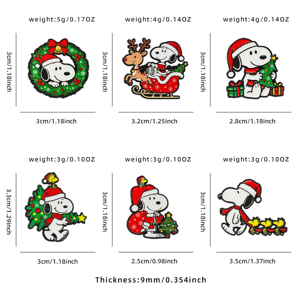 6pcs Christmas Cartoon Puppy Dog Enamel Pins Set Holiday Xmas Tree Santa Hat Collectible Brooches Decorative Gift Pins
