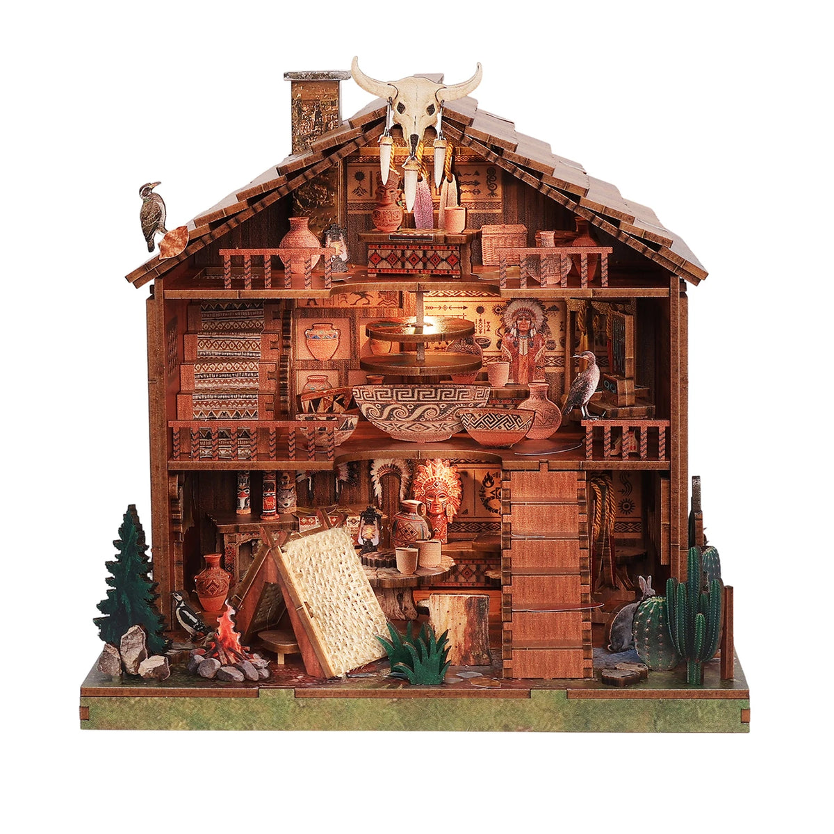 DIY Miniature Dollhouse Totem Book Nook Kit Coyote 3D Wooden Puzzle Building Blocks Puzzle Model Building Home Decoration Gifts