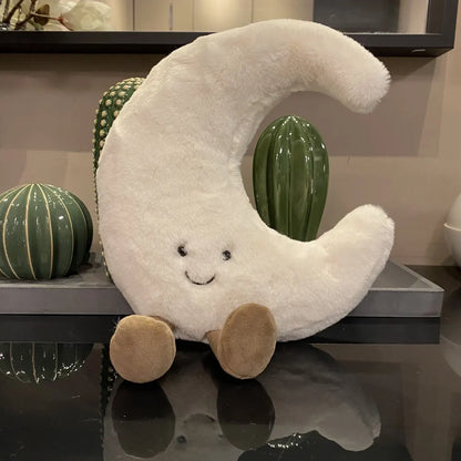 Smile Face Sun & Moon Plush Toy – Cute Cartoon Weather Pillow