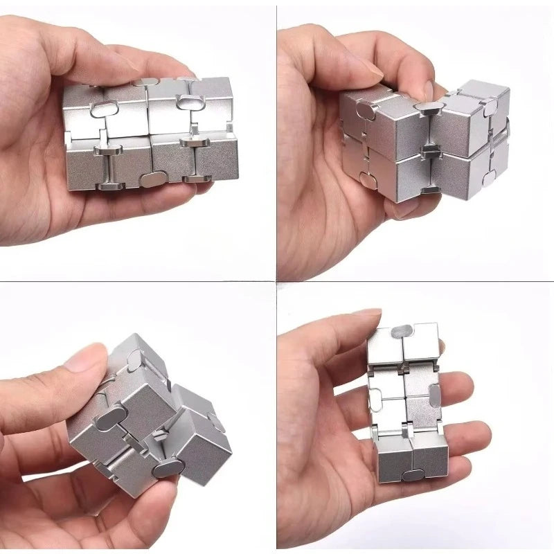 Cool Silver Fidget Cube Lightweight Ultra Durable Sensory Stress Relief Anti-Anxiety Toy Exquisite Decompression Gift for Adults