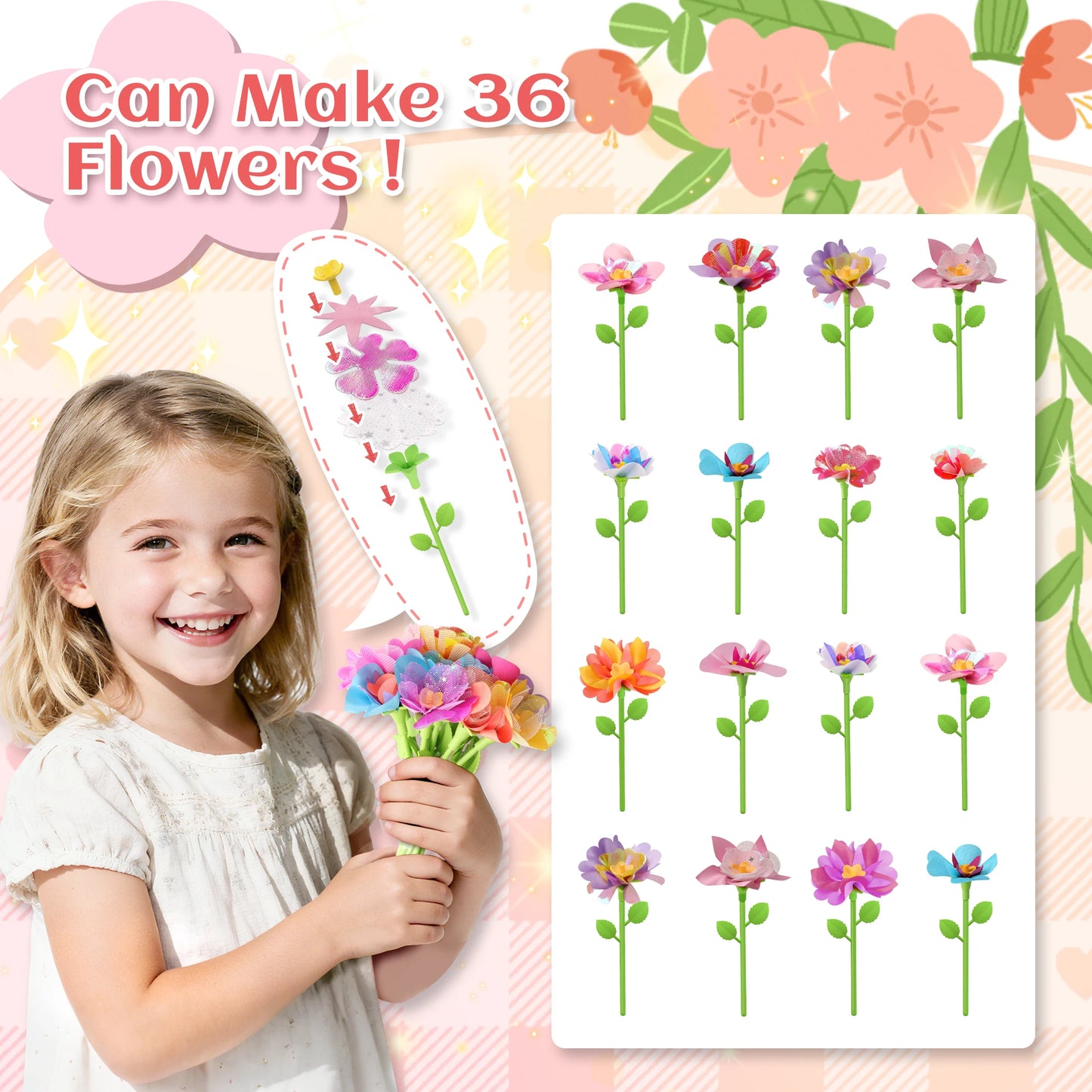 DIY Rose and Butterfly Flowers vase Fabric Flower Bouquet Craft Kit Handmade Girls Toy Birthday Gift Playset decoration