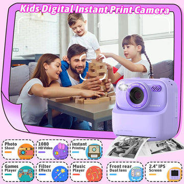 Kids Digital Camera 1080P Vedio Thermal Instant Print Camera With 32G For Girls Boys Age 3-12 Best Christmas Birthday Gifts