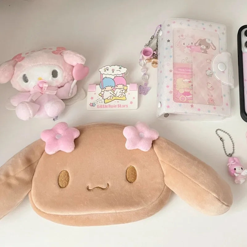 Kawaii Sanrio Mocha Brown Cinnamoroll Plush Storage Bag Niche Handheld Makeup Bag Cute Sweet Girly Pencil Case Children Gifts