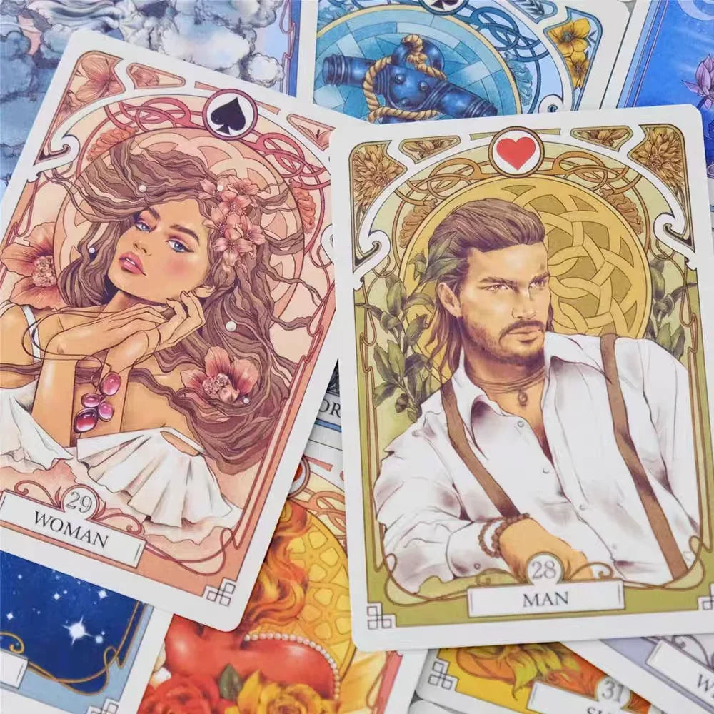 Art Nouveau Floral Romantic Oracle Cards 37Pcs English Divination Deck For Party Table Game
