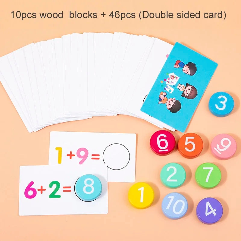 Children's Wooden Number Board Cognitive Matching Addition Subtraction Operation Montessori Logical Thinking Training Math Toys
