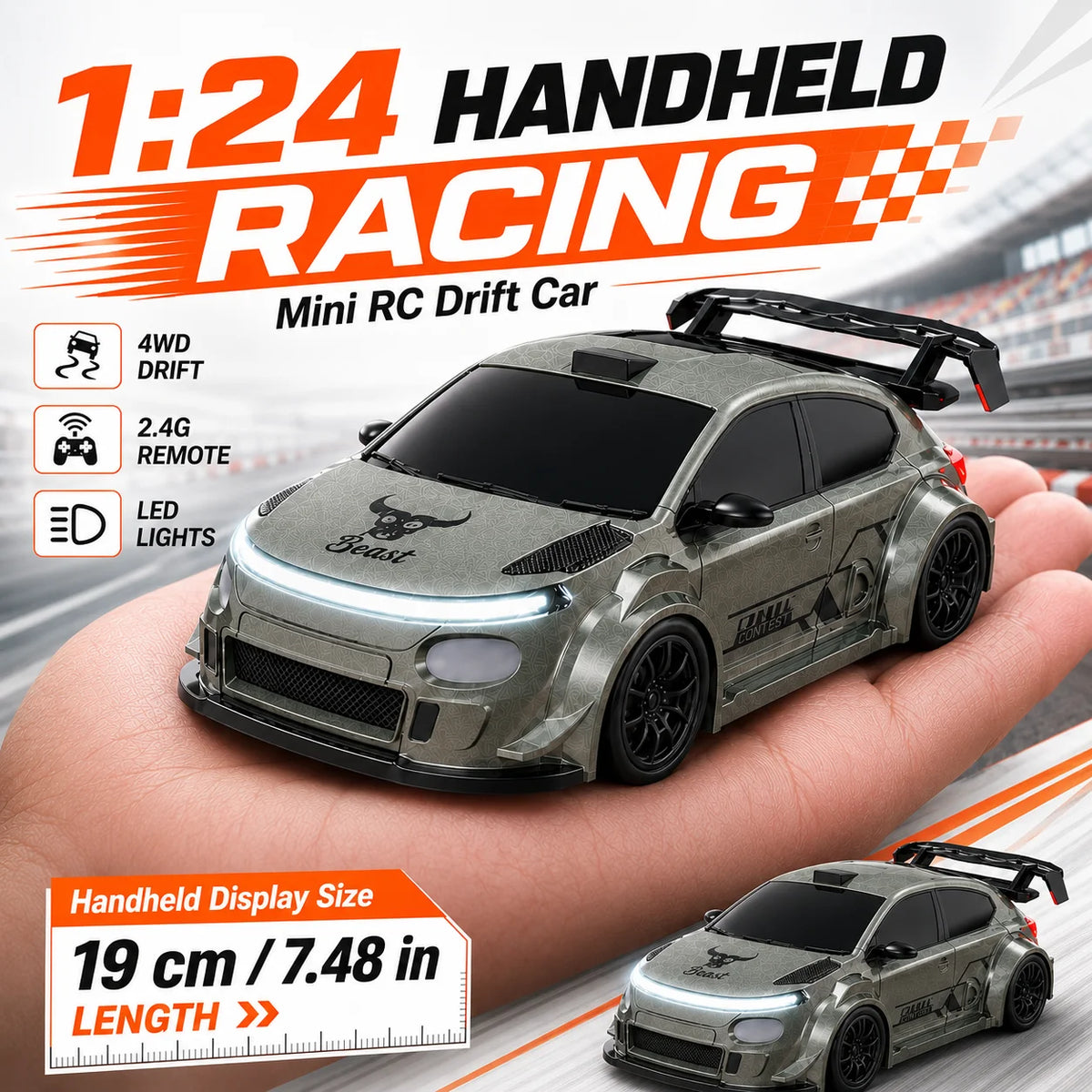 4WD High Speed RC Car 2.4G Remote Drifting Car 1:24 Scale Dual Mode One Click Switch LED Headlight Taillight Long Battery Life Racing Toy Car