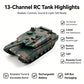 TONGLI Large RC Battle Tank Tracked Off-Road Vehicle, Rechargeable Battery, Multi-Channel Control, Turret Rotation & Elevation, Realistic Sound & Light Effects, All-Terrain Driving, Battle Interaction, Indoor & Outdoor Use, G