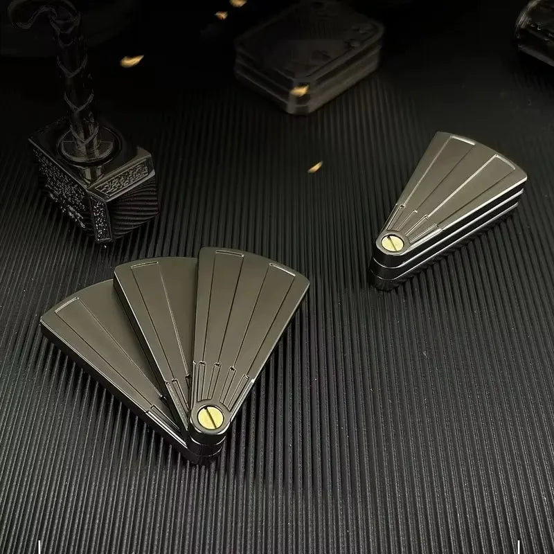 Metal EDC Fingertip Folding Fan Pressure Reducing Push Card Mechanical Coin Toy Anti Stress Relief Sensory Fidget Toy for Adults