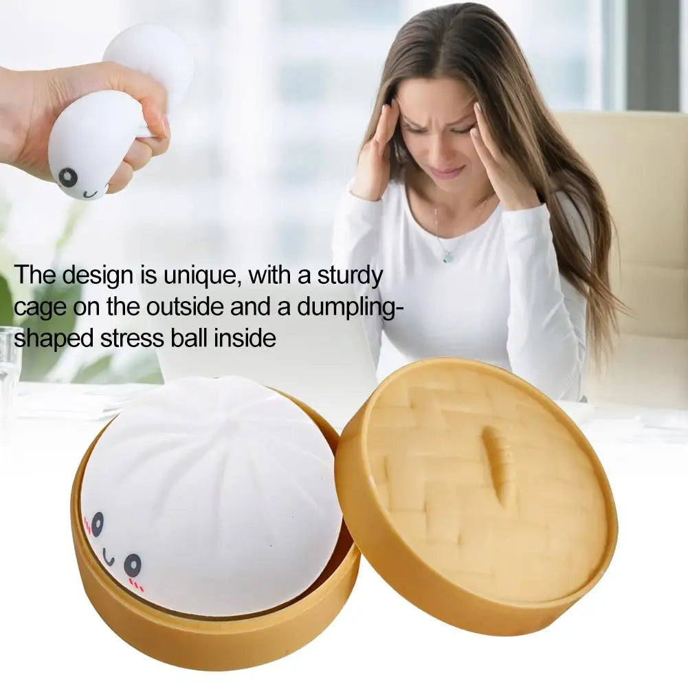 Colorful Dumpling Squishes Stress Balls Fidget Sensory Toys Simulation Food Squishies Bun with Steamer Squeeze Dough Ball Gifts