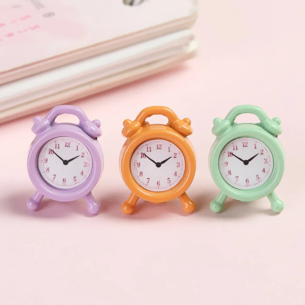 1Pc 1:12 Scale Alarm Clock Doll Kitchen Living Room Miniature Dollhouse Mini Home Decoration Toy Metal Candy Color Doll Clocks