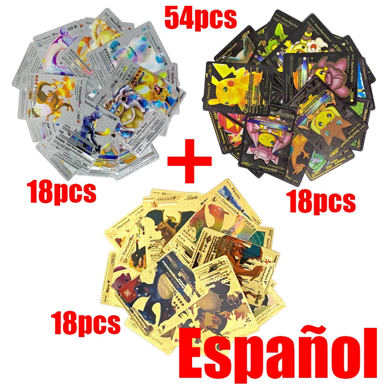 81-15Pcs Pokemon Cards Gold Silver Vmax GX Card Collection Battle Trainer Card Spanish English French Child Toys Christmas Gifts