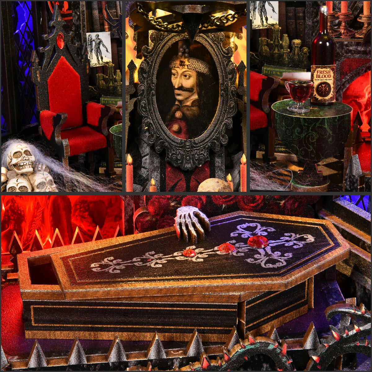 Book Nook Kit Vampire DIY Wooden Puzzle Dracula Gothic Style Halloween Bookshelf Dollhouse Model Bookend Building Home Dec
