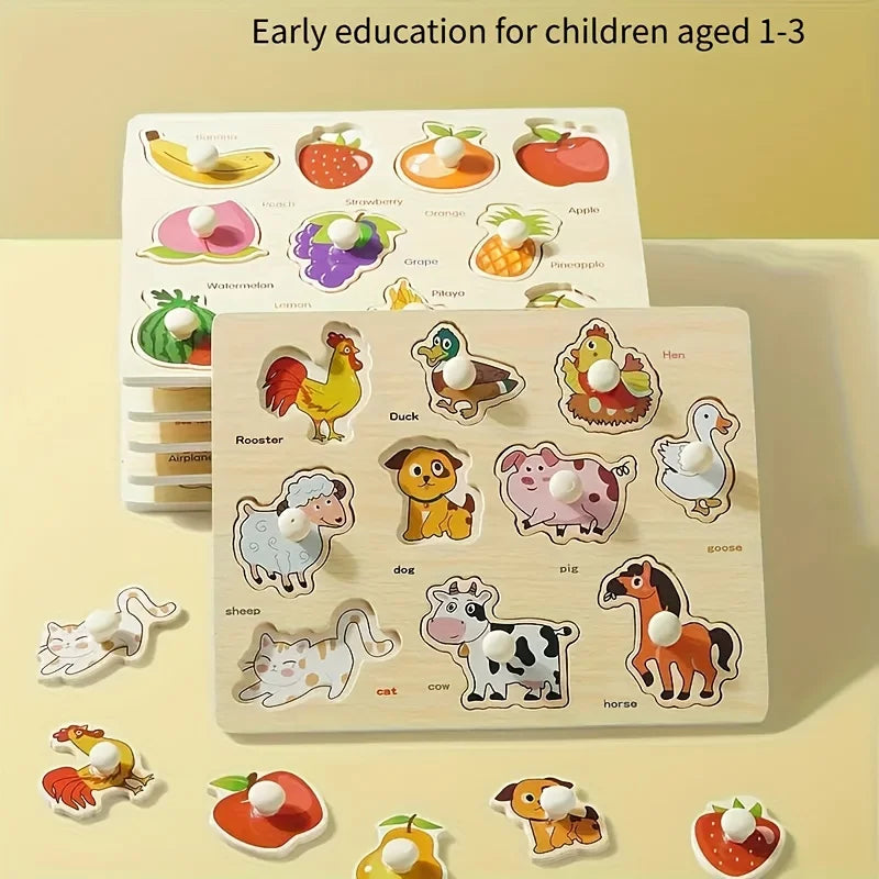 Baby Hand-Hold Puzzle Board – Montessori Wooden Shape Matching Toy for Toddlers, Early Cognitive & Motor Skills Development